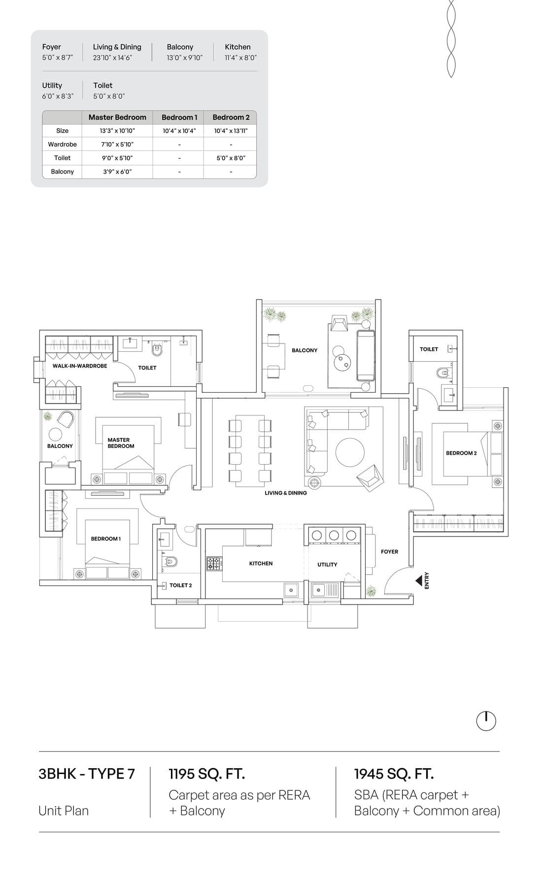 Assetz Codename Sublime 3 BHK · Type 7 floor plan by Assetz Property Group located in Off Hoskote, East Bengaluru